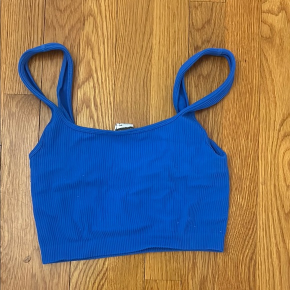 Blue Ribbed Crop Top - Picture 2 of 2